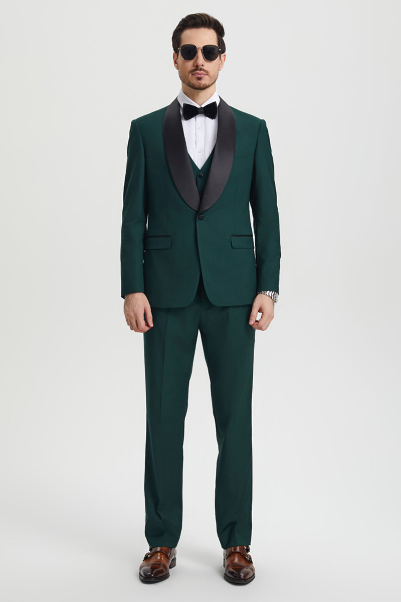 Men’s Stacy Adams Vested One Button Shawl Lapel Designer Tuxedo in Hunter Green