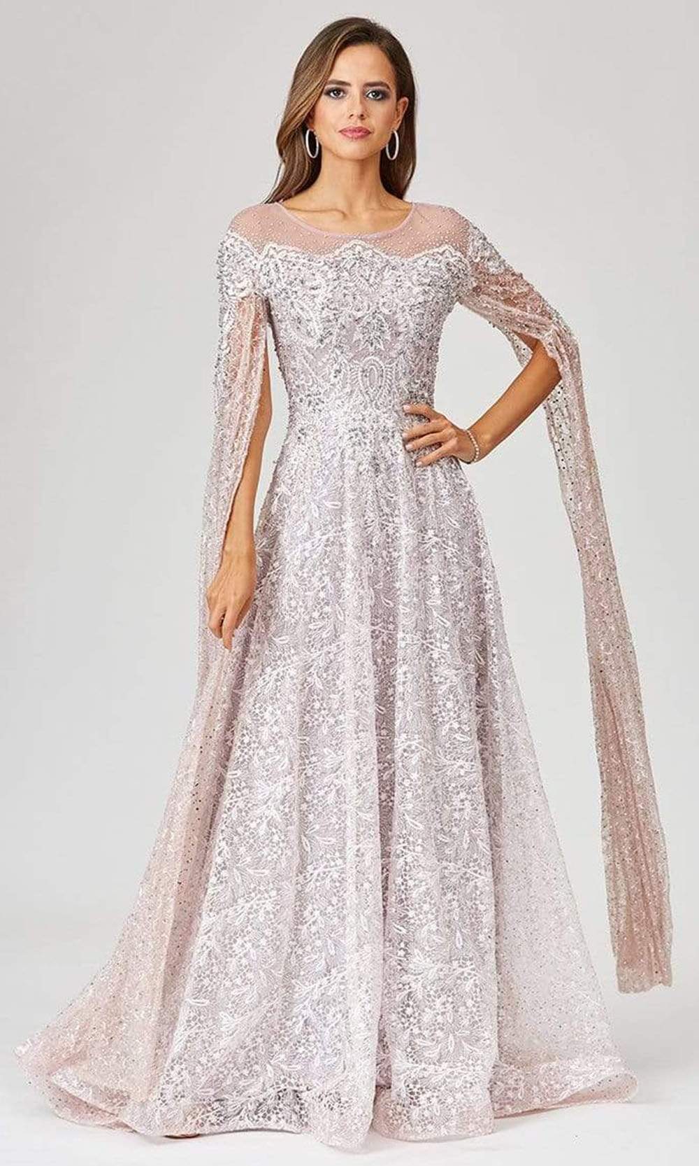 29454 Embellished Long Sleeve A-Line Gown