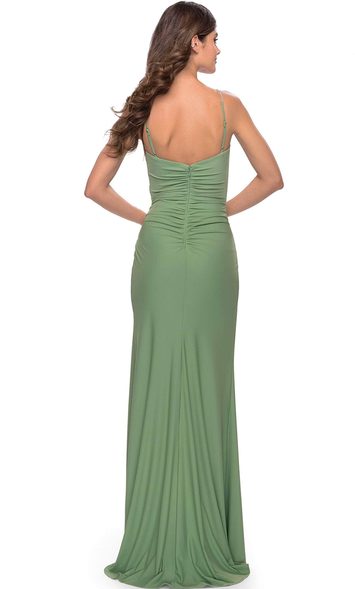 V-Neckline Ruched Evening Dress