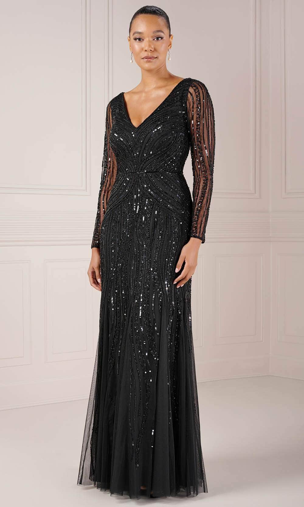 Long Sleeve V-Neck Evening Dress