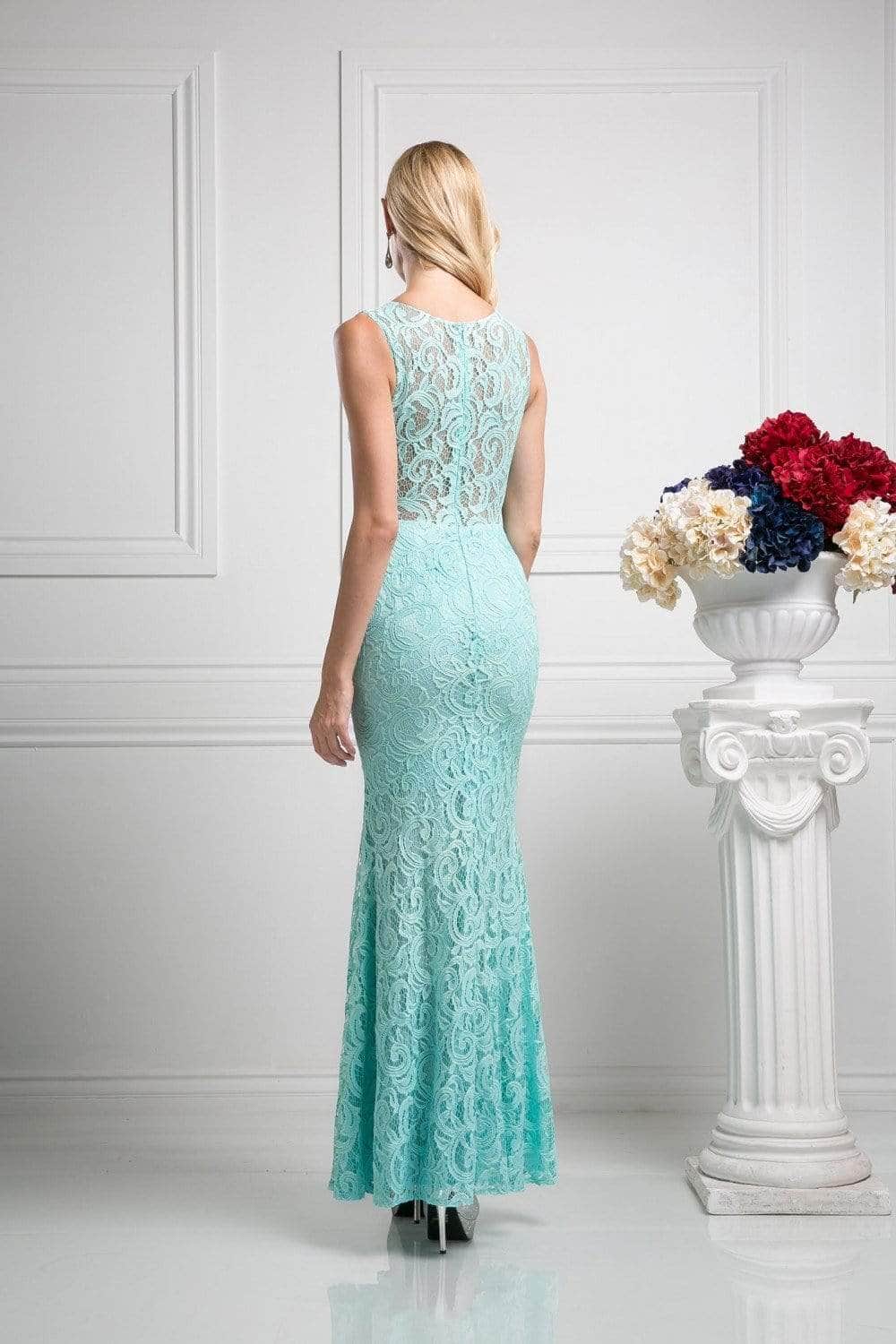 Floral Lace Mock Two-Piece Sheath Long Dress