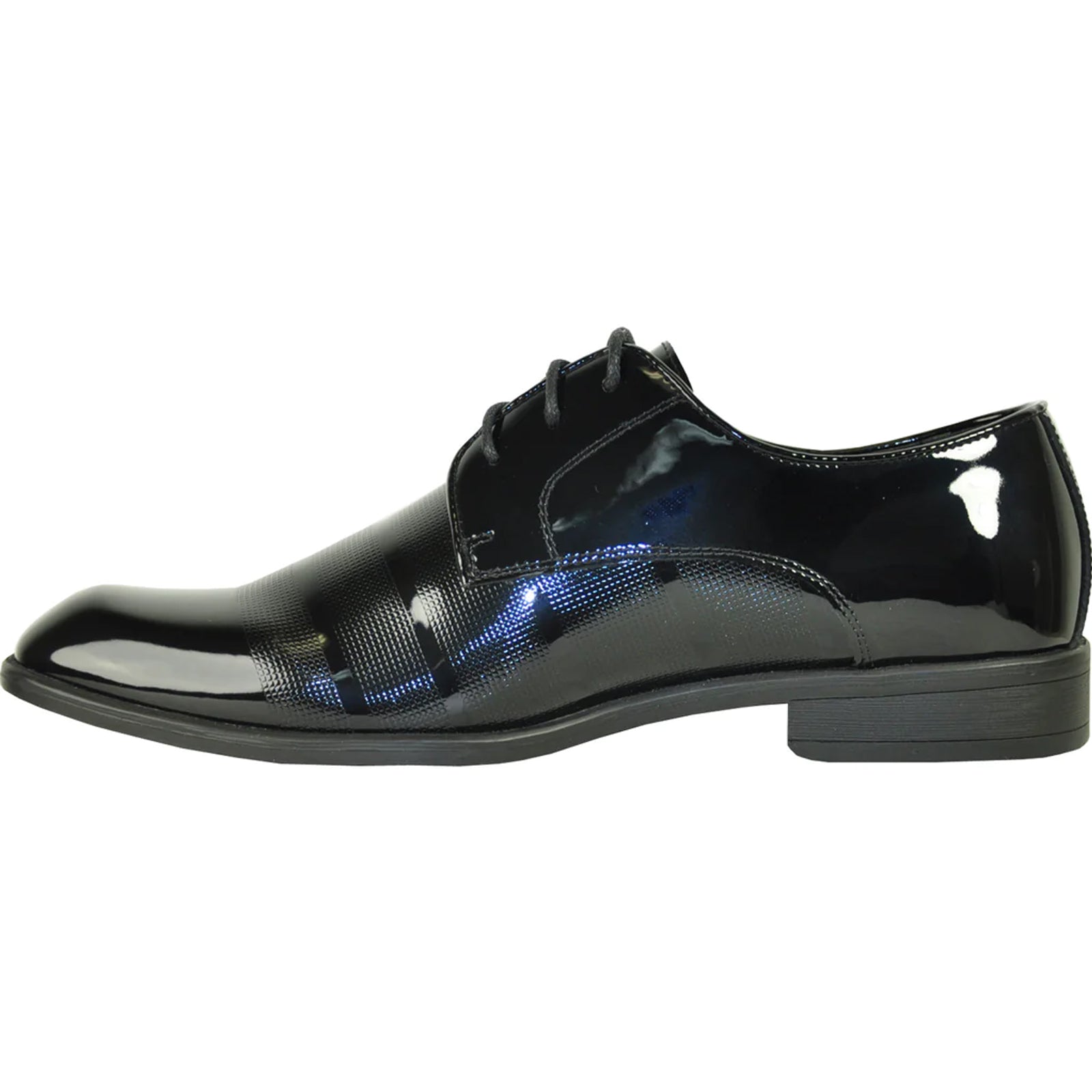 Mens Classic Patent Textured Tuxedo Oxford Lace Up Dress Shoe in Black