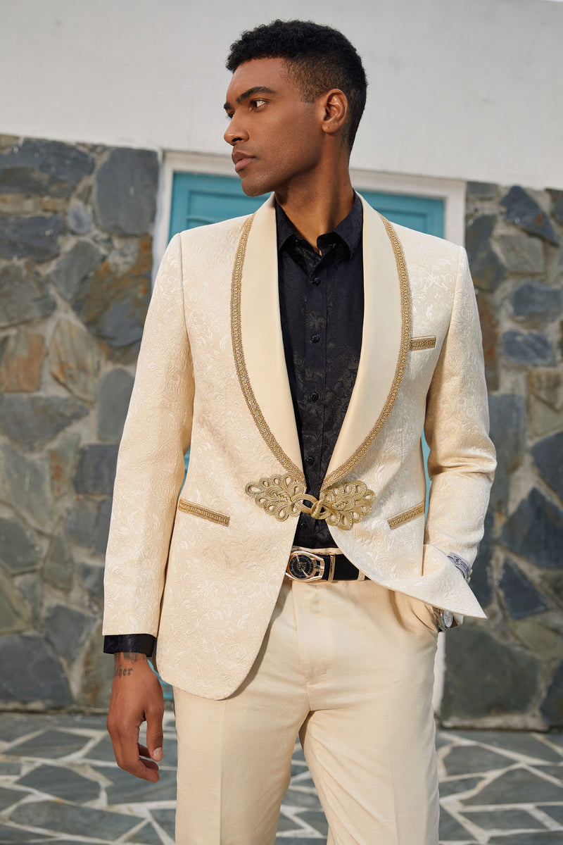 Men’s Stacy Adams Paisley Wedding Tuxedo Jacket in Ivory & Gold