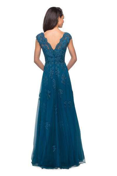 26942 V-Neck Floral Lace Mother of the Groom Tulle Gown