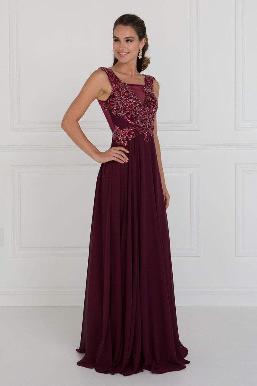 GL1566 Beaded Square Neck Chiffon A-line Dress