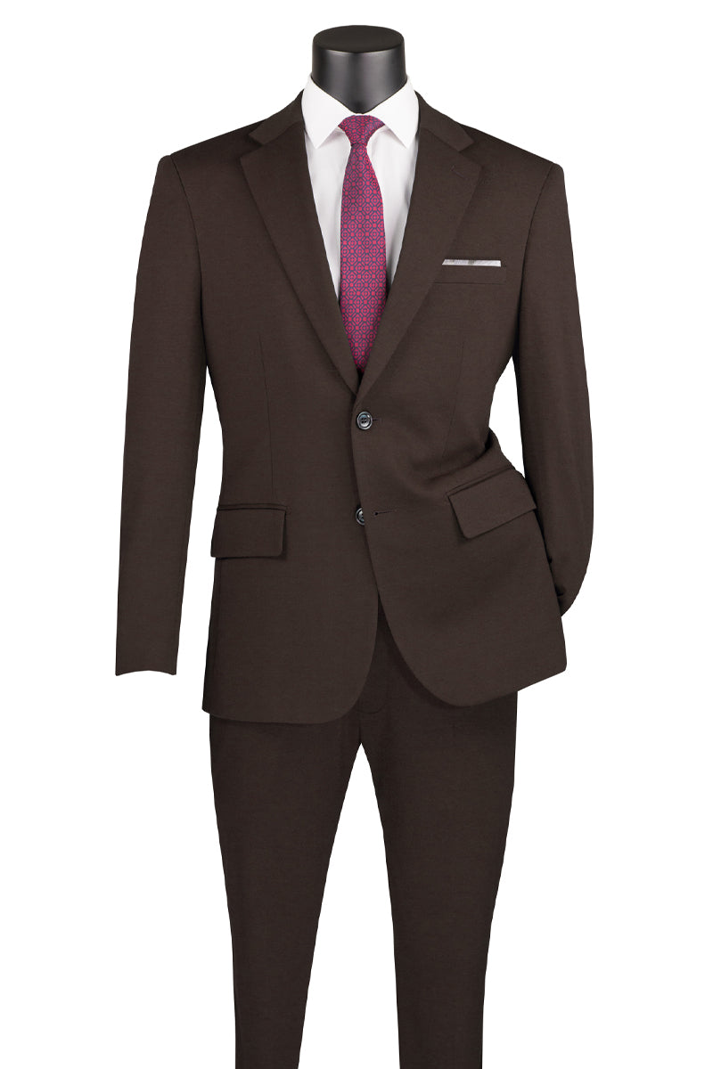 Men’s Basic Slim Fit Ultra Stretch Wedding Suit in Brown