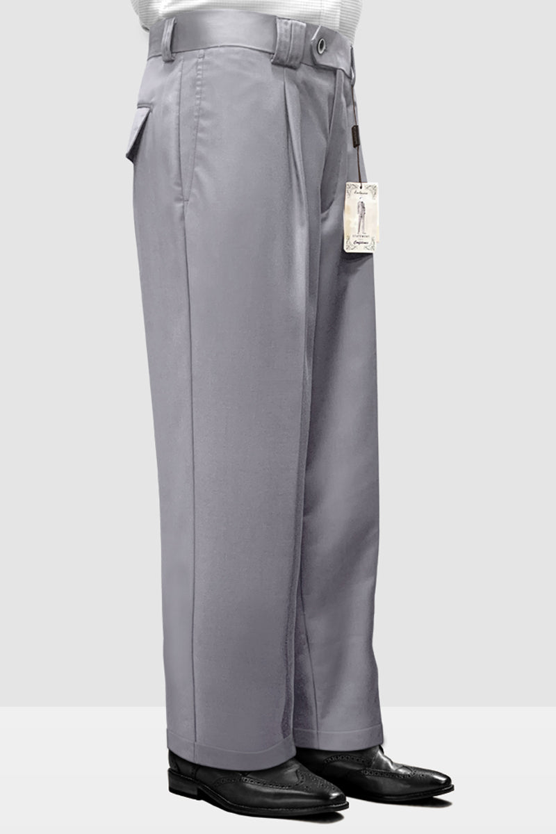Men’s Designer Wool Pleated Wide Leg Dress Pants in Grey