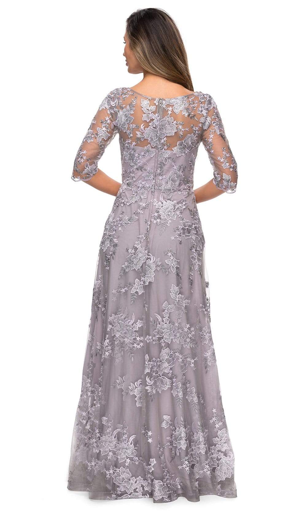 27854 Embroidered Lace Quarter Sleeve A-Line Dress