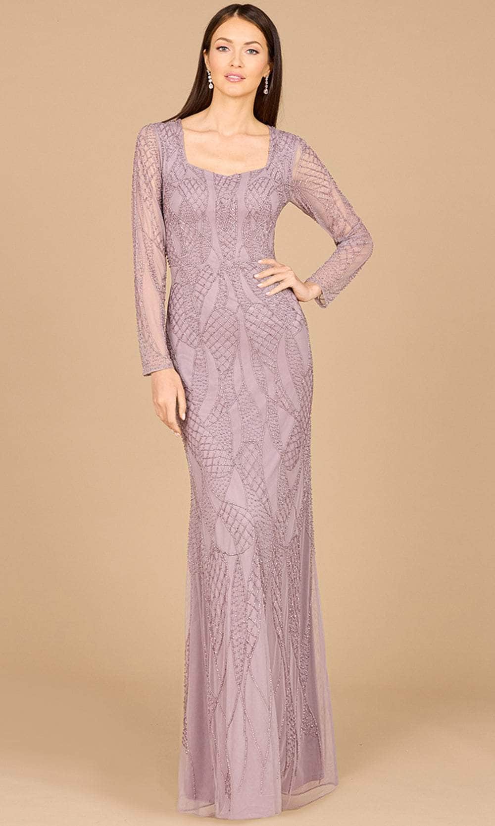 Square Neck Beaded Evening Dress
