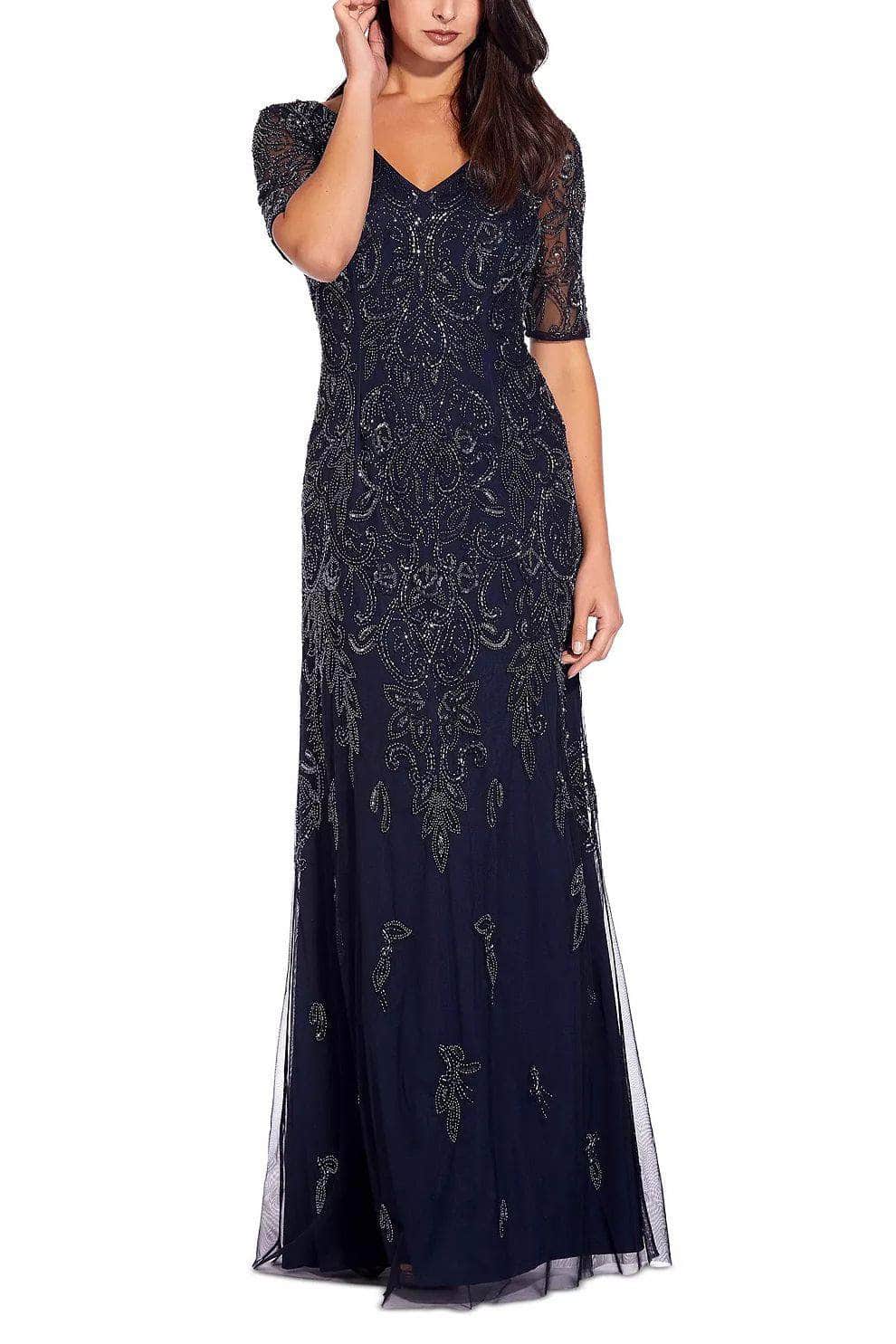 Short Sleeve Beaded Evening Dress