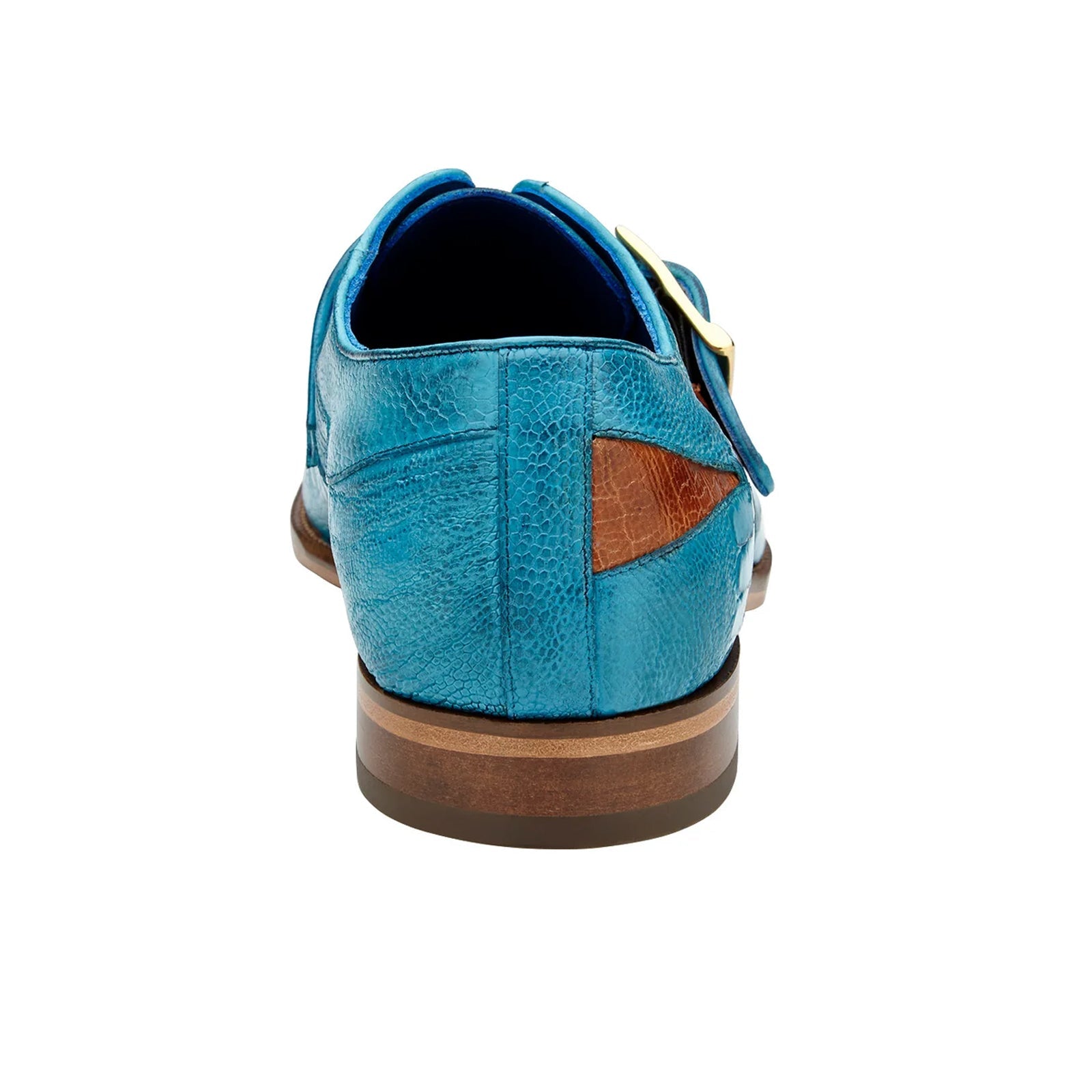 Men’s Belvedere Marte Ostrich Leg Monk Strap Dress Shoe in Ocean Blue & Brandy