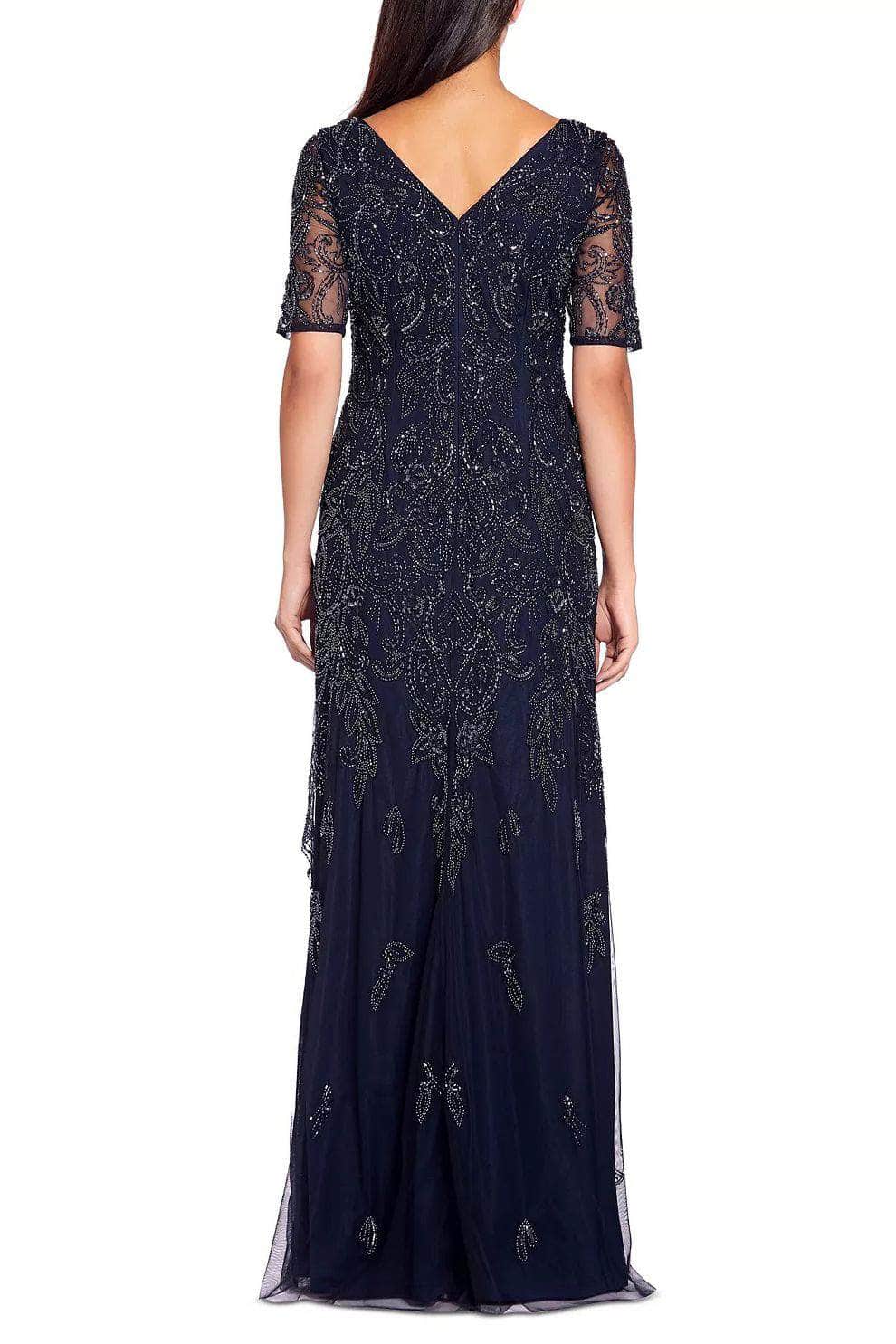 Short Sleeve Beaded Evening Dress