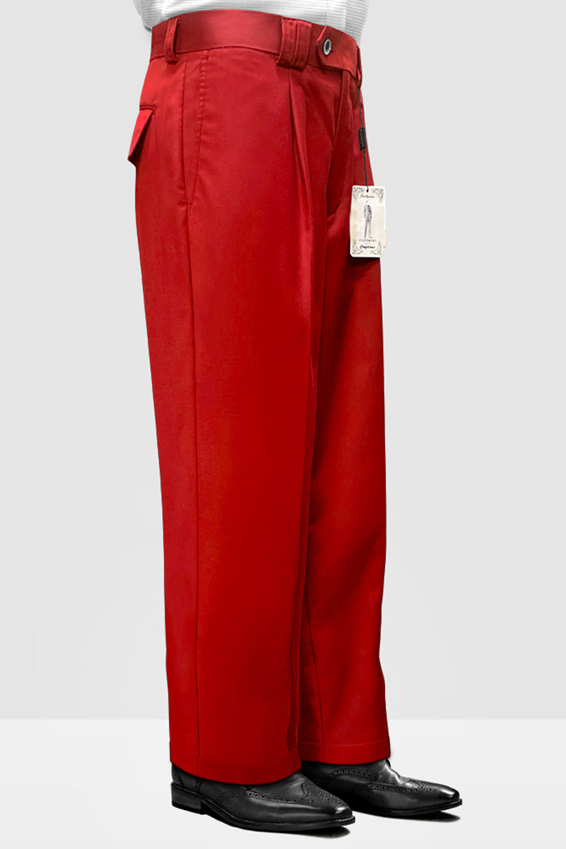 Men’s Designer Wool Pleated Wide Leg Dress Pants in Red
