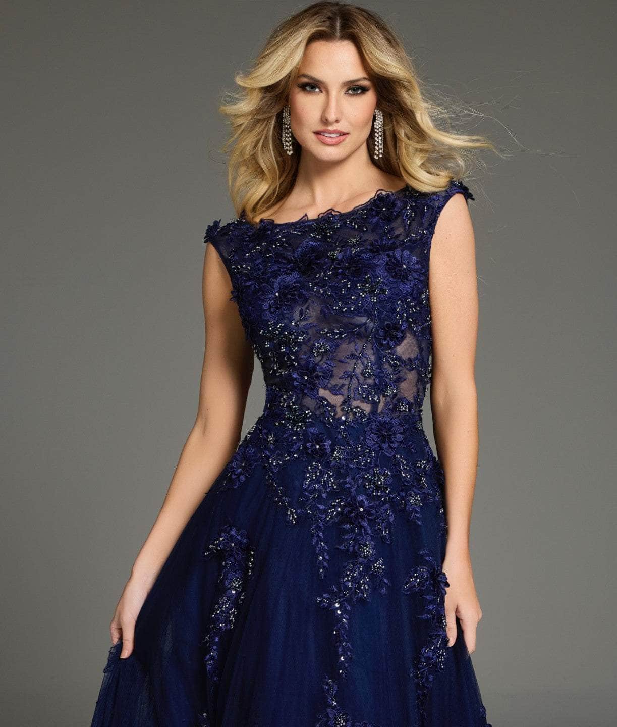 Lace Floral Cape Sleeve Prom Gown