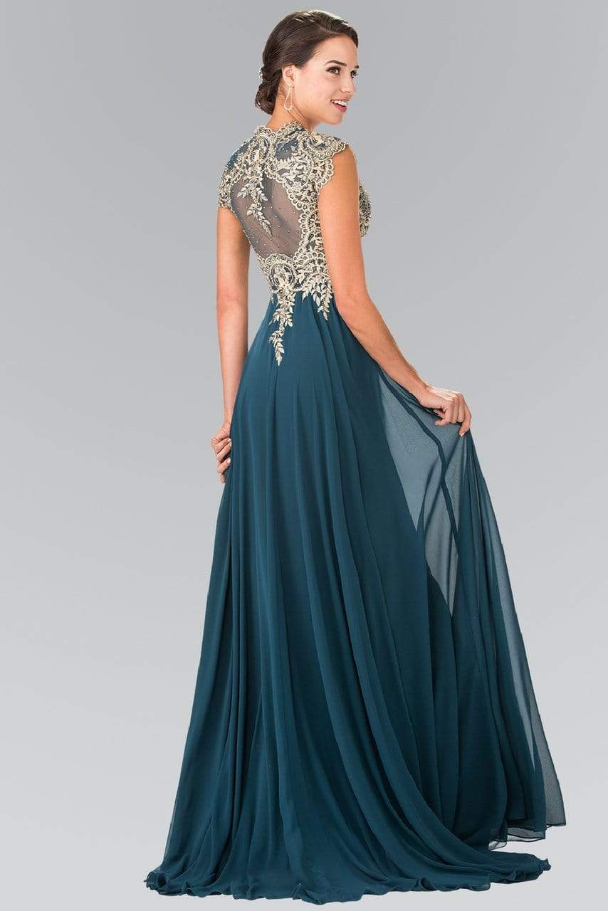 GL2229 Gilt Embroidered Bateau A-Line Gown