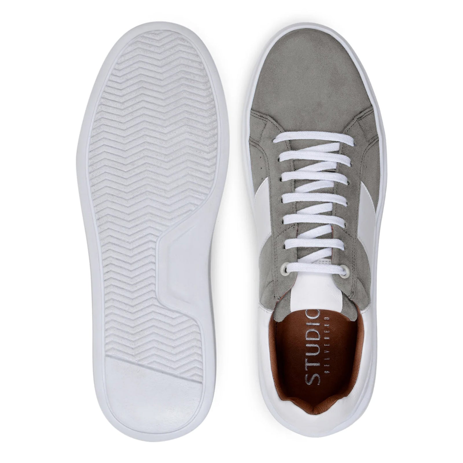 Men’s Belvedere Olivier Suede Tennis Shoe in Grey & White