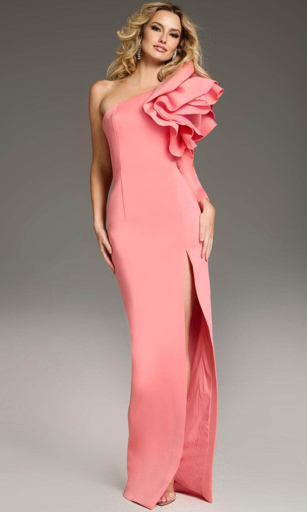 High Slit Ruffled Sleeve Prom Gown