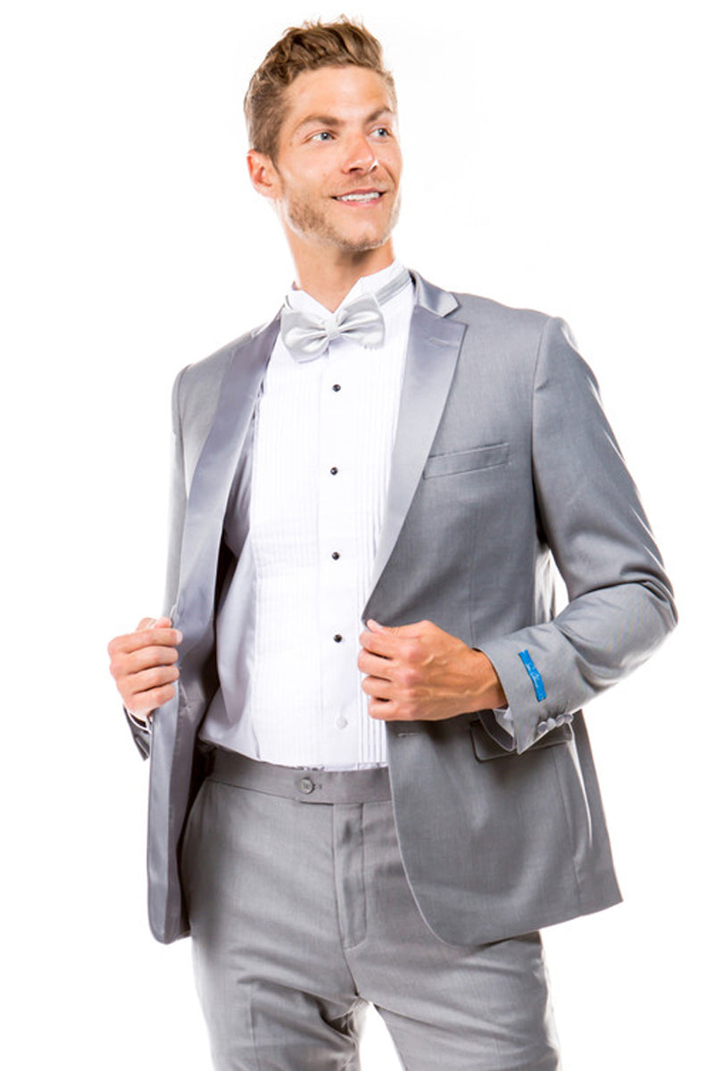 Men’s Slim Fit Two Button Notch Lapel Wedding Tuxedo in Light Grey