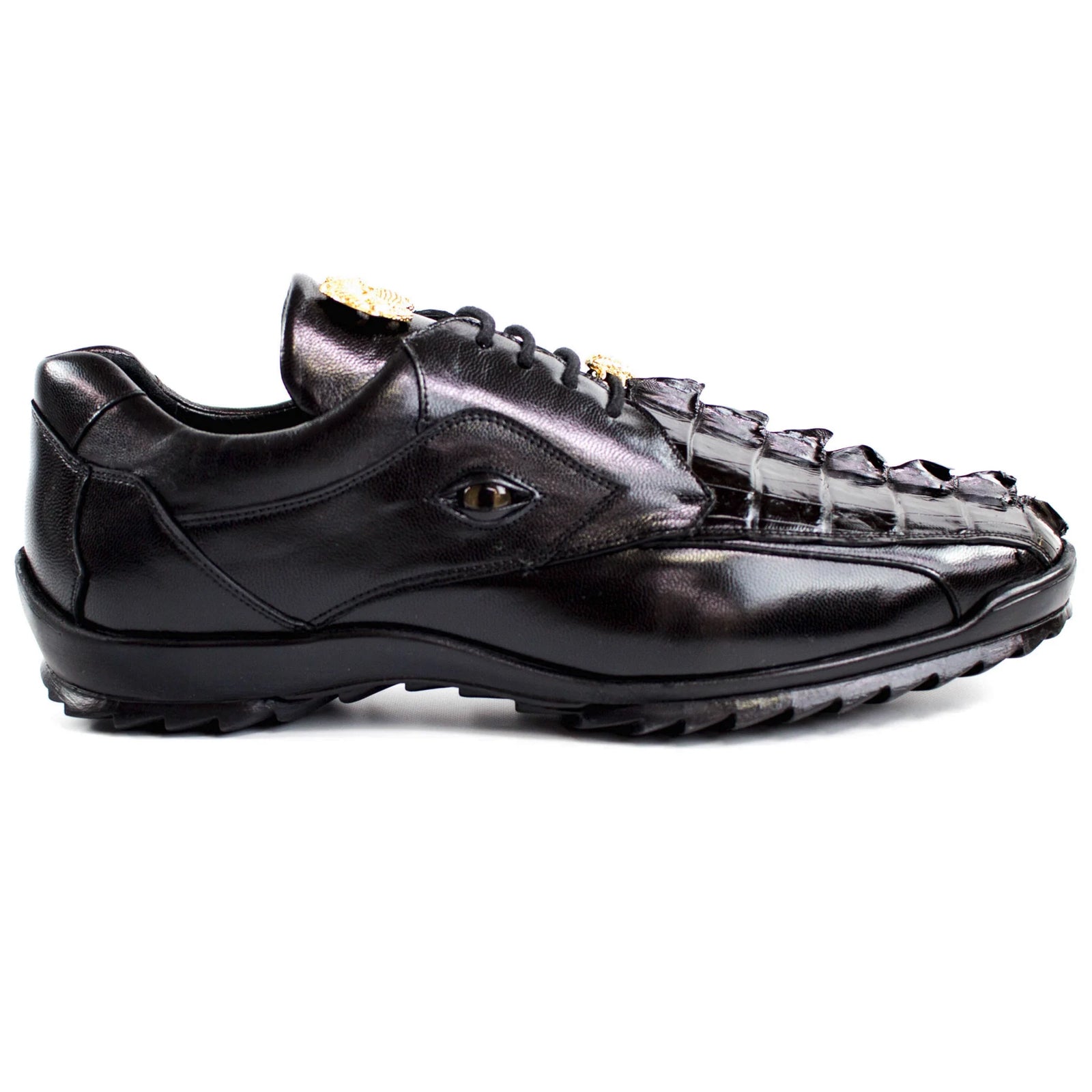 Men’s Belvedere Vasco Calf & Crocodile Hornback Tail Sneaker in Black