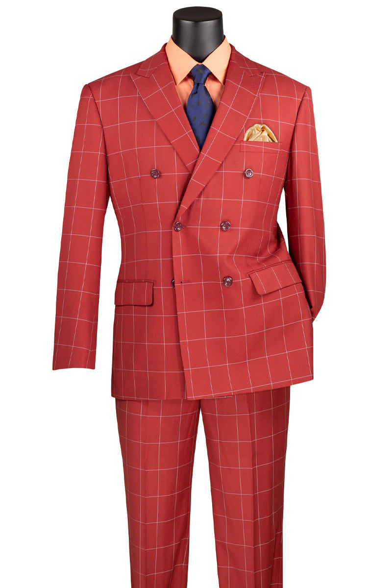 Men’s Double Breasted Bold Windowpane Plaid Suit in Orange