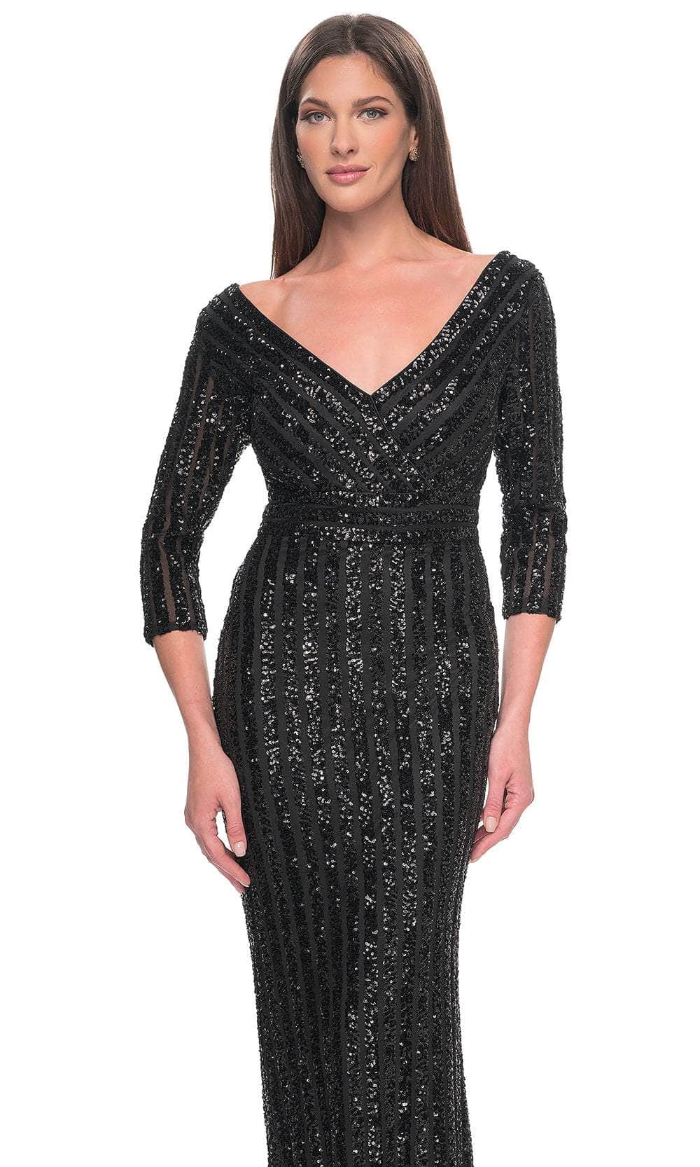 Sequin Embellished V-Neck Evening Dress