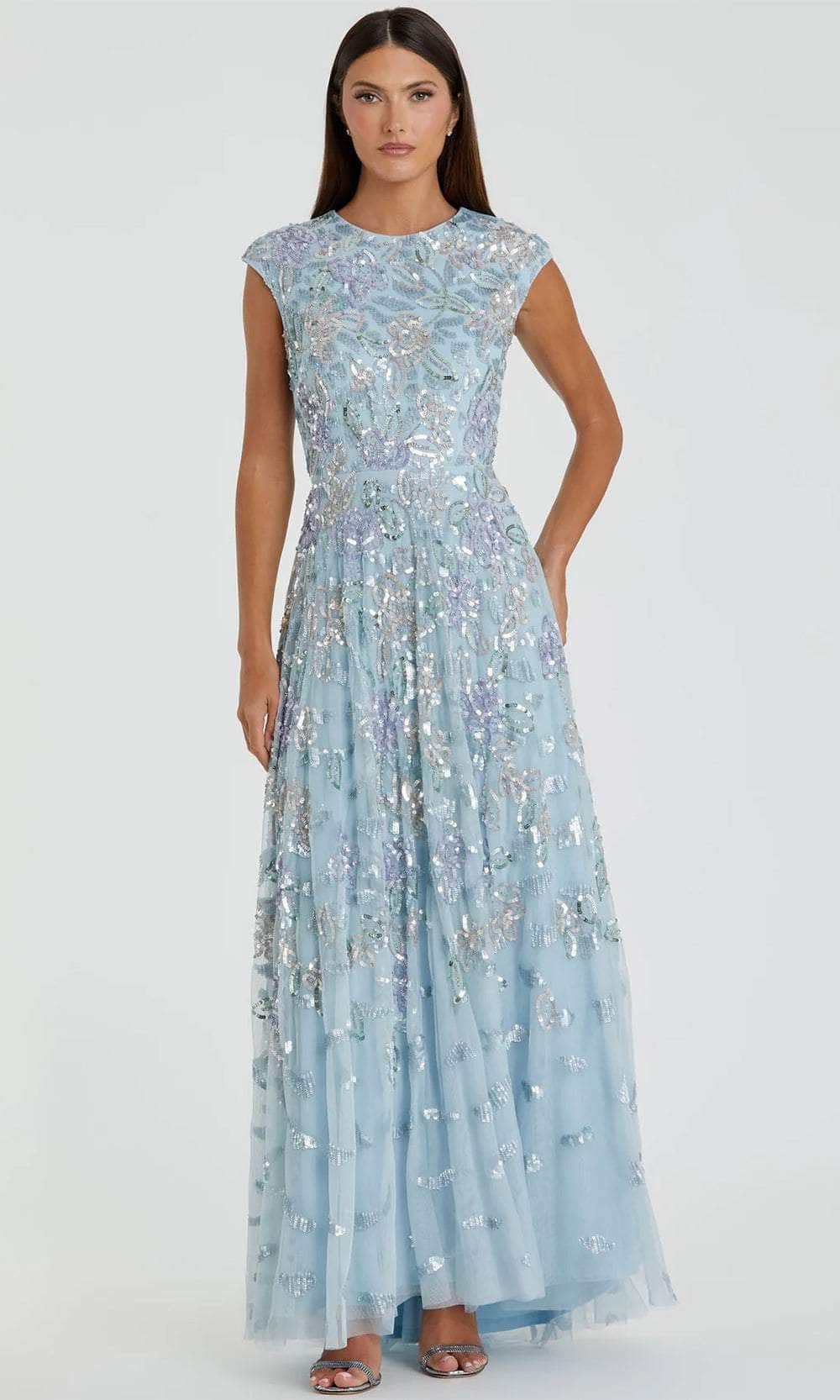 Floral Detailed Cap Sleeve Evening Gown