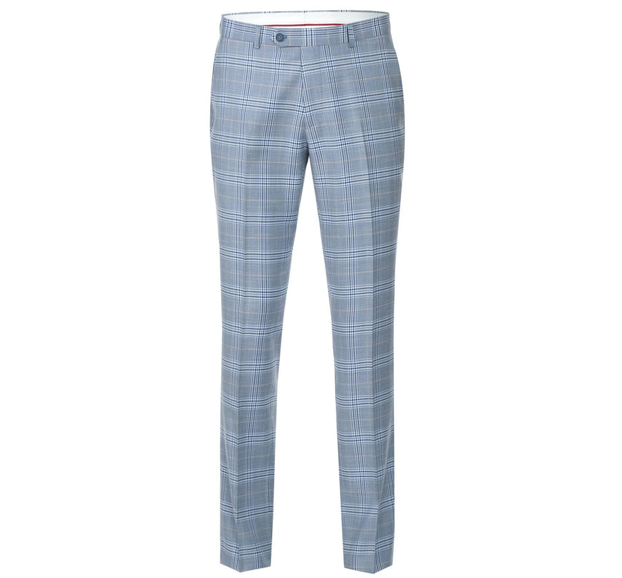 Mens Two Button Slim Fit Two Piece Suit in Sky Blue Windowpane Plaid