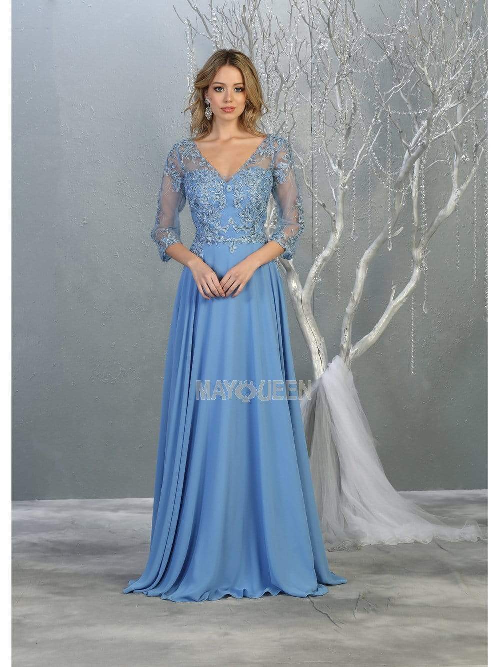 RQ7820 Bead Embellished V-Neck A-Line Dress