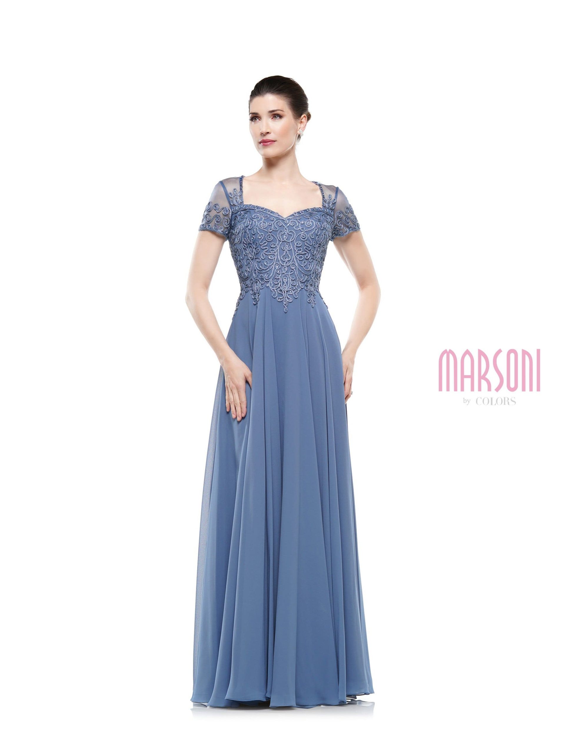M271 Short Sleeve Queen Anne Soutache Gown