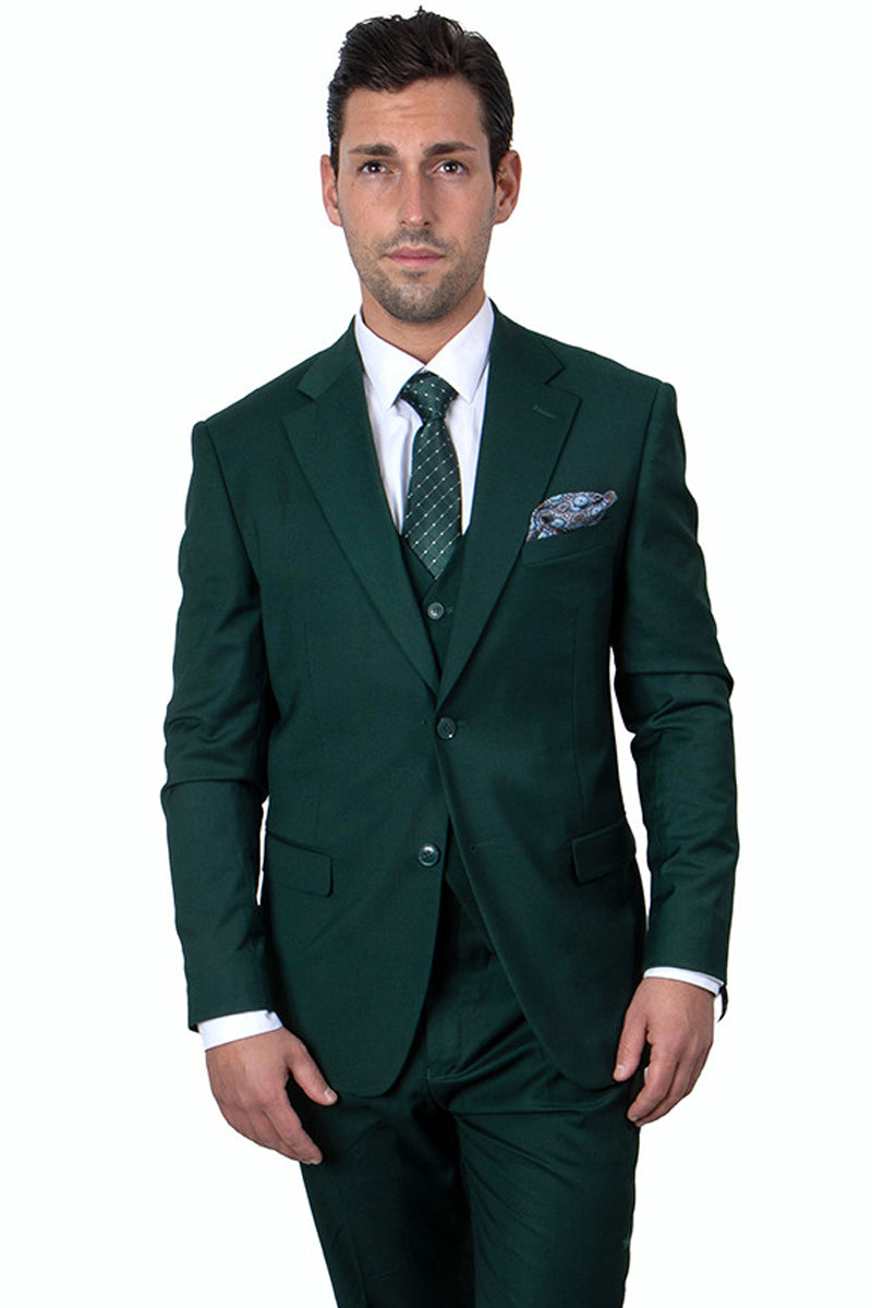 Men’s Two Button Vested Stacy Adams Basic Suit in Hunter Green