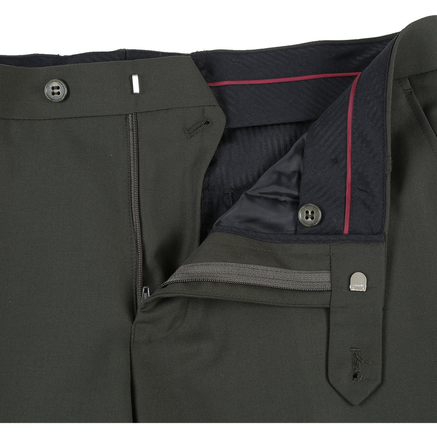 Mens Basic Two Button Slim Fit Suit with Optional Vest in Olive Green