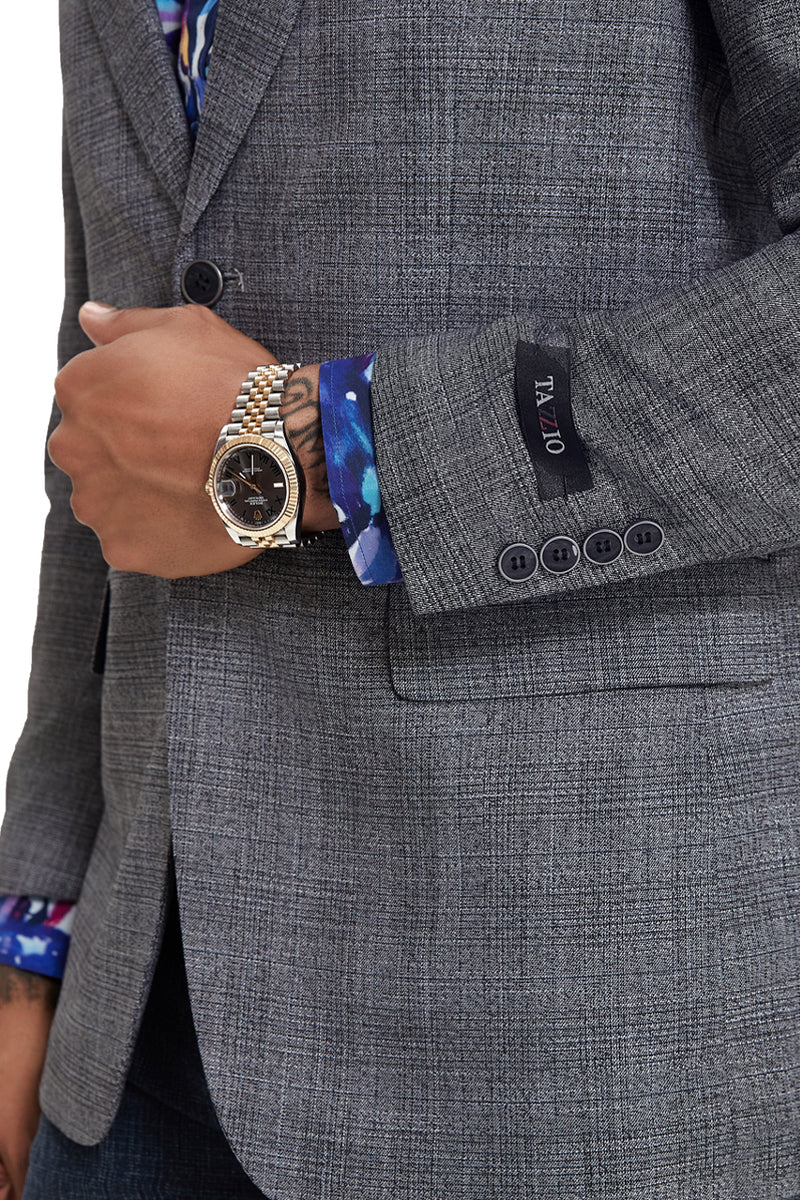 Men’s Slim Fit Two Button Sport Coat Blazer in Grey Glen Check