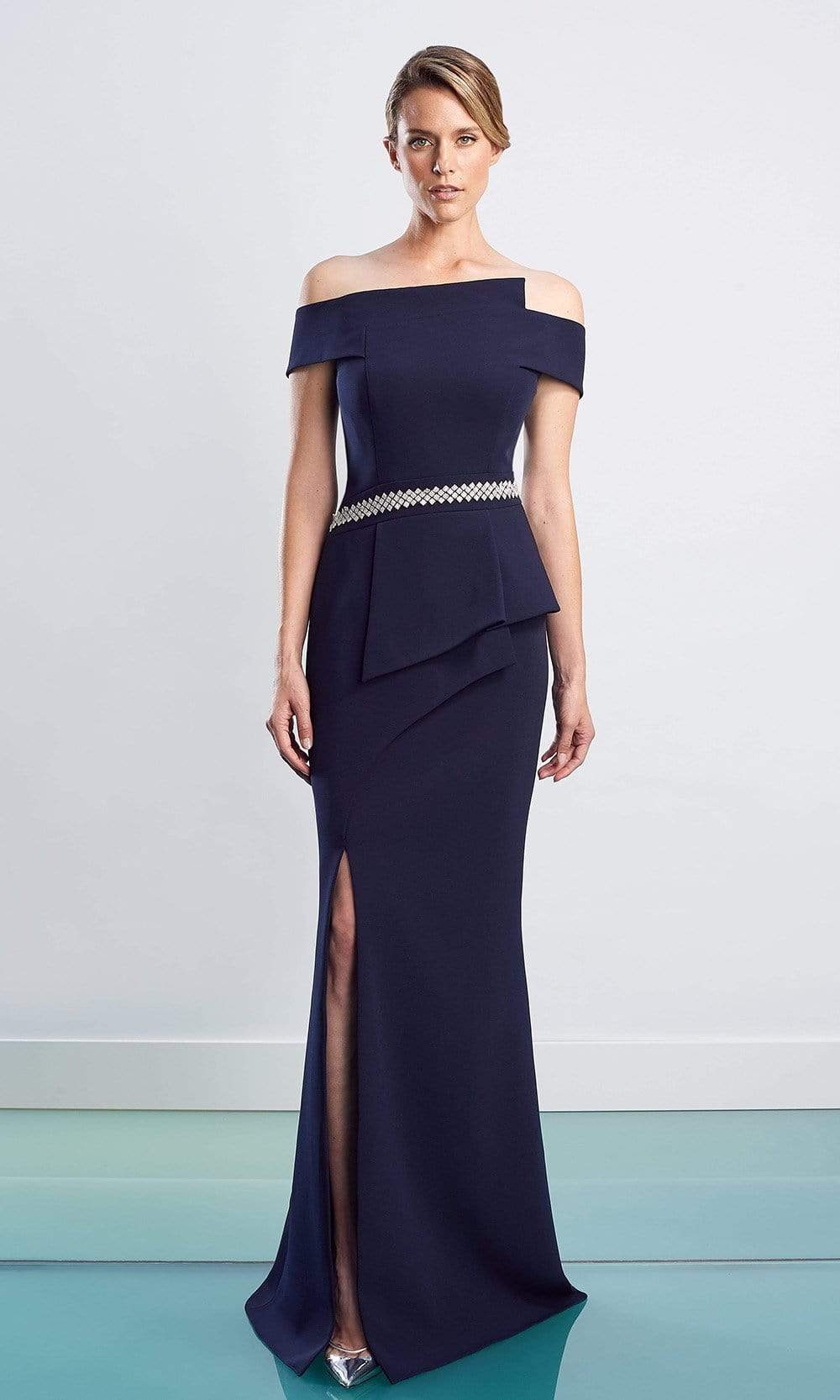 1470 Off Shoulder Peplum Trumpet Gown