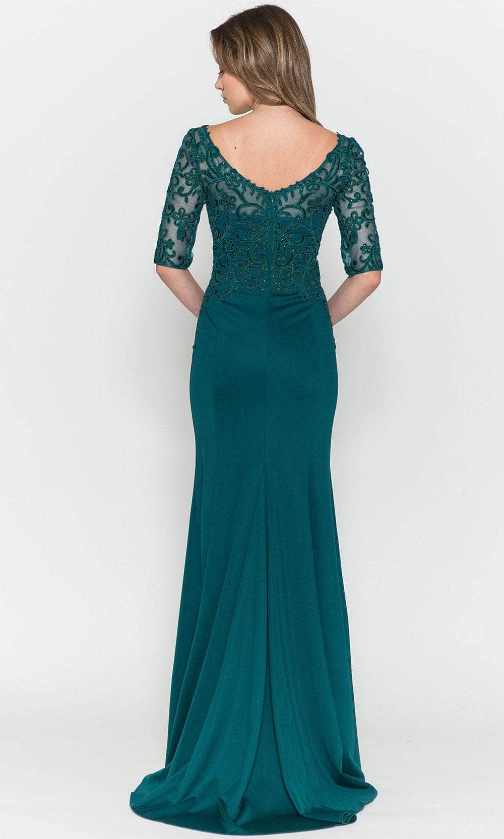 Quarter Length Sleeved Sheath Evening Gown