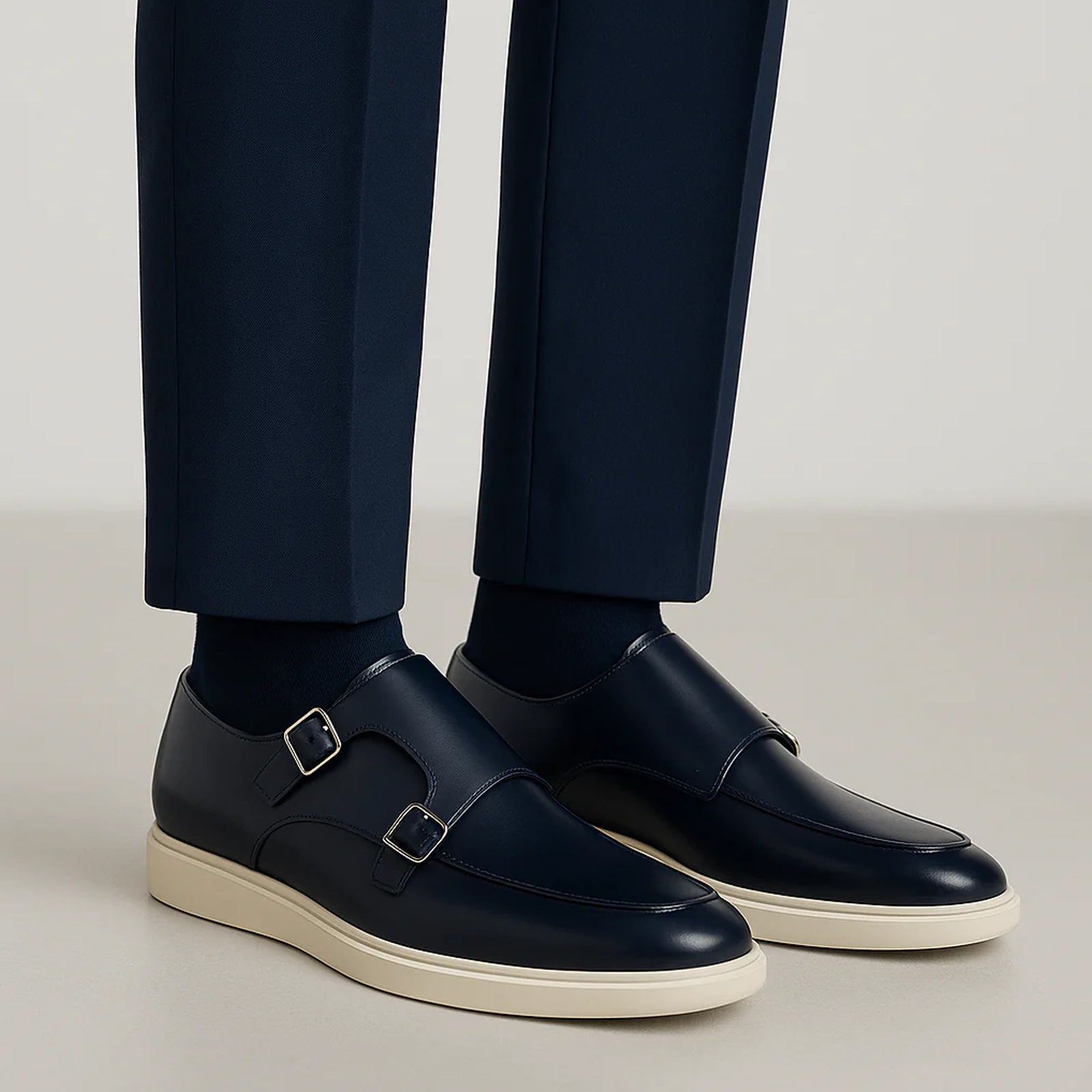 Men’s Belvedere Marcio Nappa Leather Double Monkstrap Casual Dress Shoe in Navy