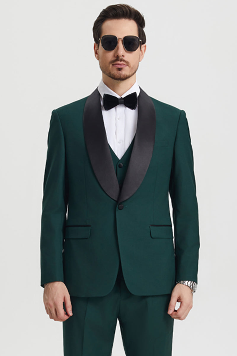 Men’s Stacy Adams Vested One Button Shawl Lapel Designer Tuxedo in Hunter Green