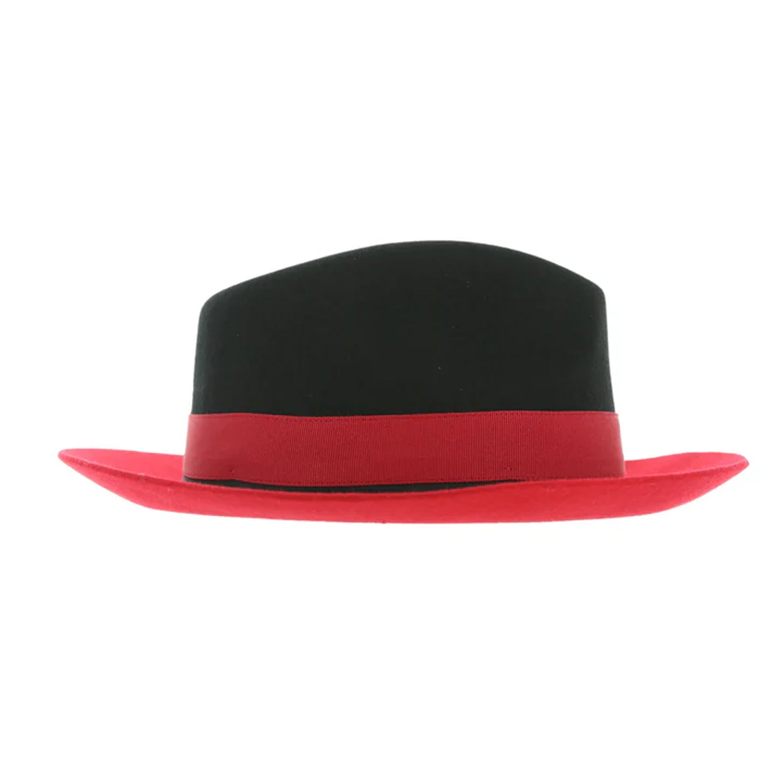 Men’s Two Tone Trilby Fedora Dress Hat with Contrast Band in Black & Red