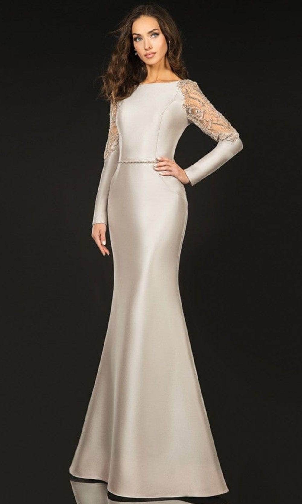 2011M2457 Bateau Sheer Embellished Gown