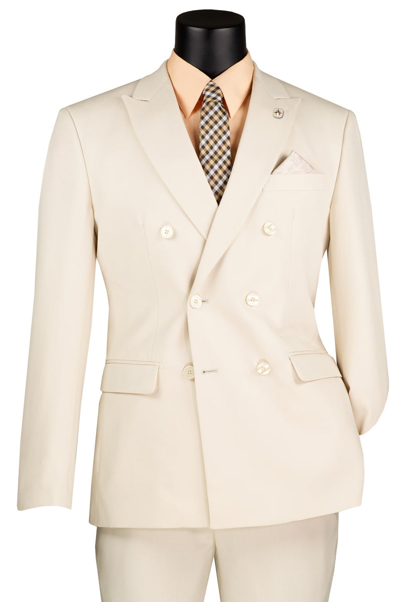 Men’s Slim Fit Double Breasted Stretch Suit in Ivory Off White