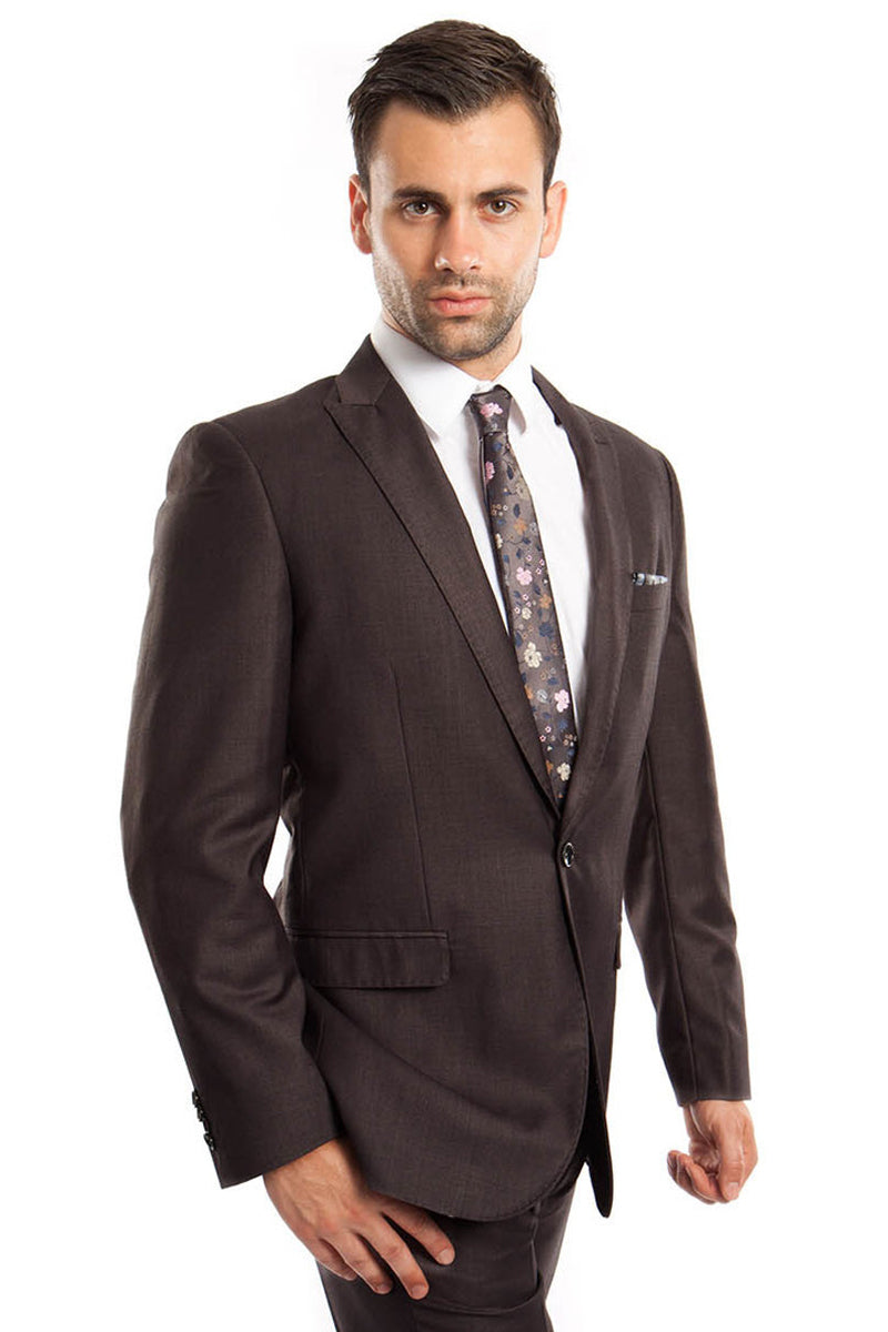 Men’s Slim Fit One Button Peak Lapel Suit in Dark Grey