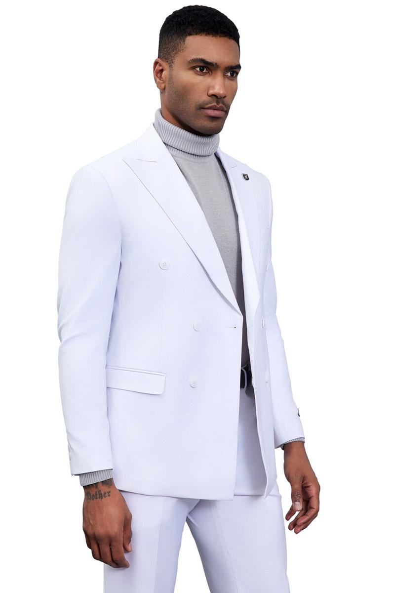 Men’s Designer Stacy Adams Classic Double Breasted Suit in White