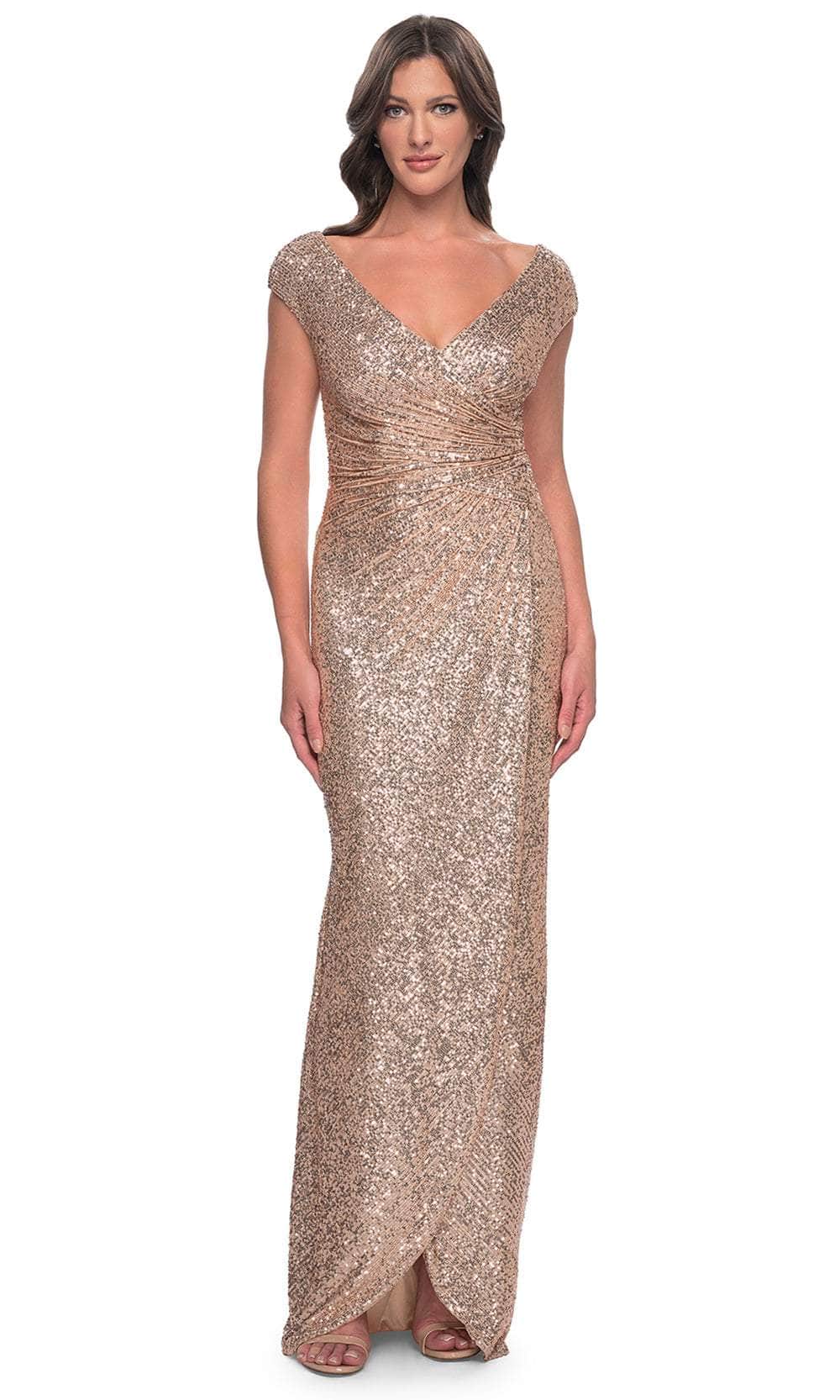 Ruched Sequin Evening Dress