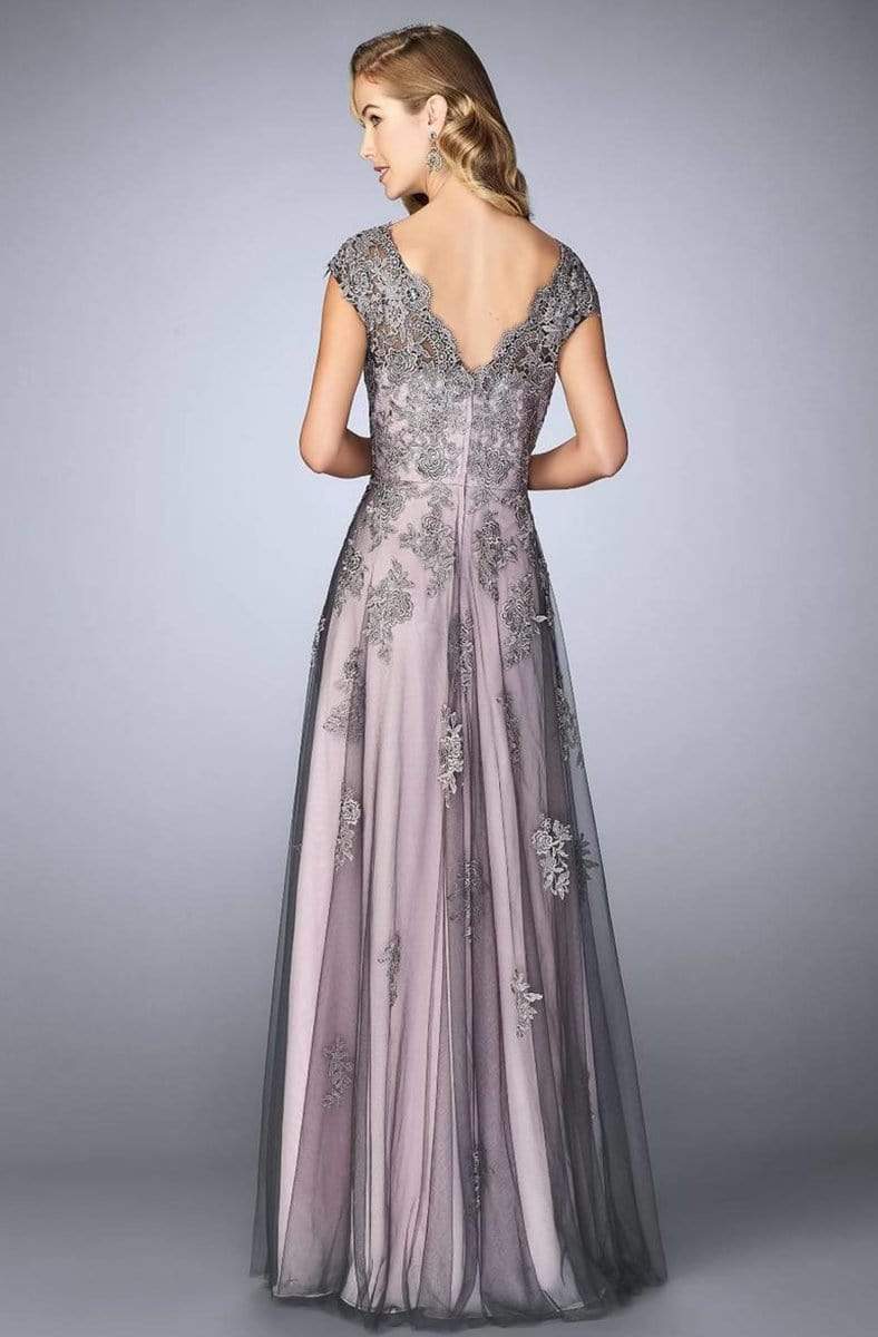 23449 Two Tone Lace Evening Gown