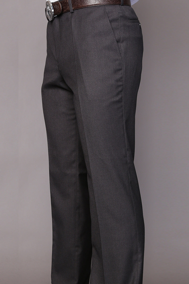 Men’s 100% Wool Modern Fit Flat Front Dress Pant in Charcoal Grey
