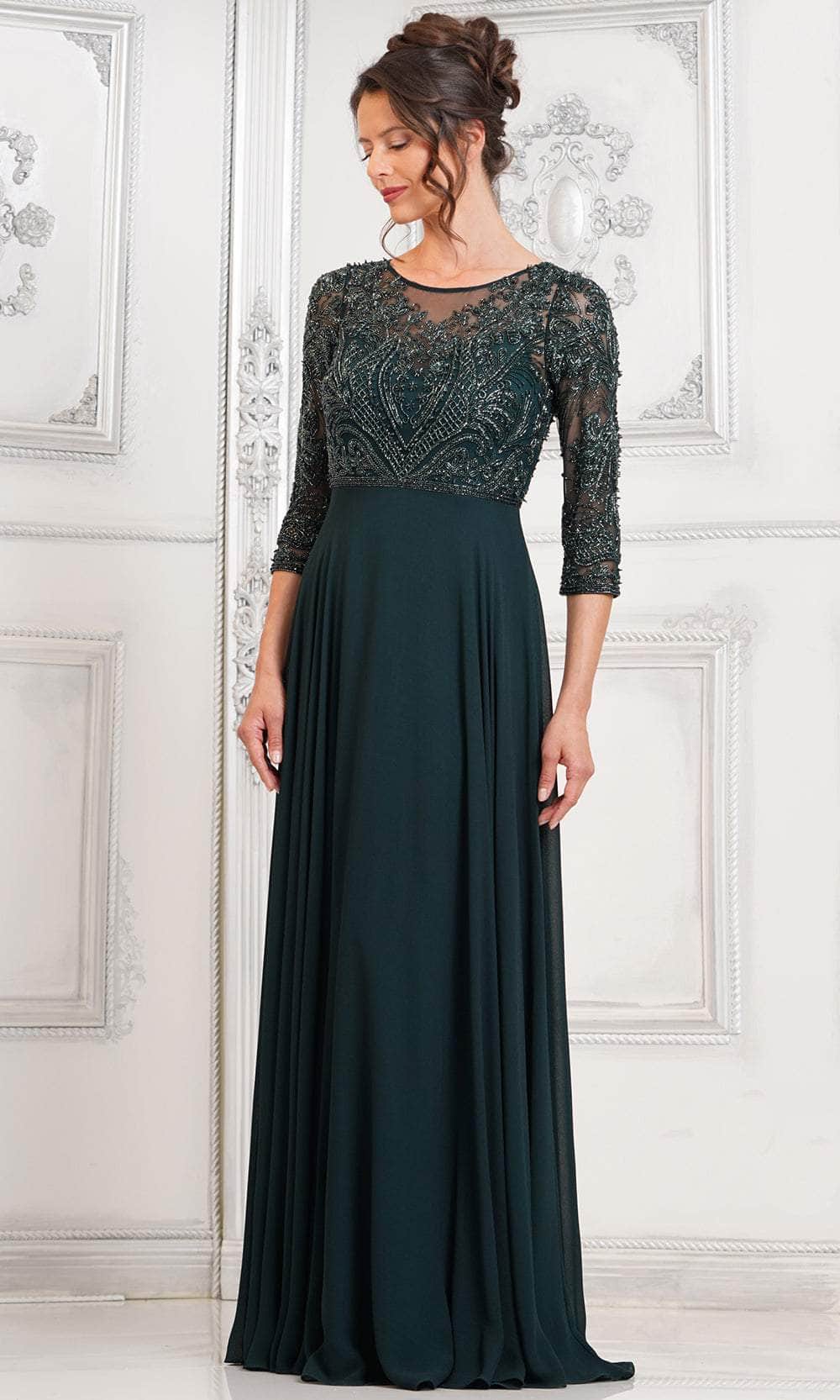 Embroidered Quarter Sleeve Formal Dress