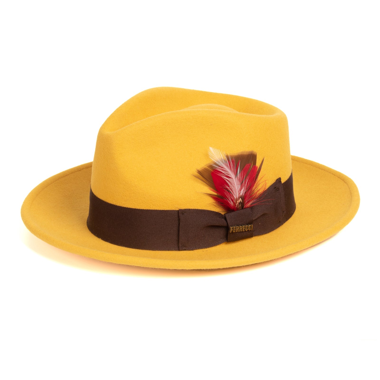 Mens Classic Wool Fedora Dress Hat in Mustard Gold