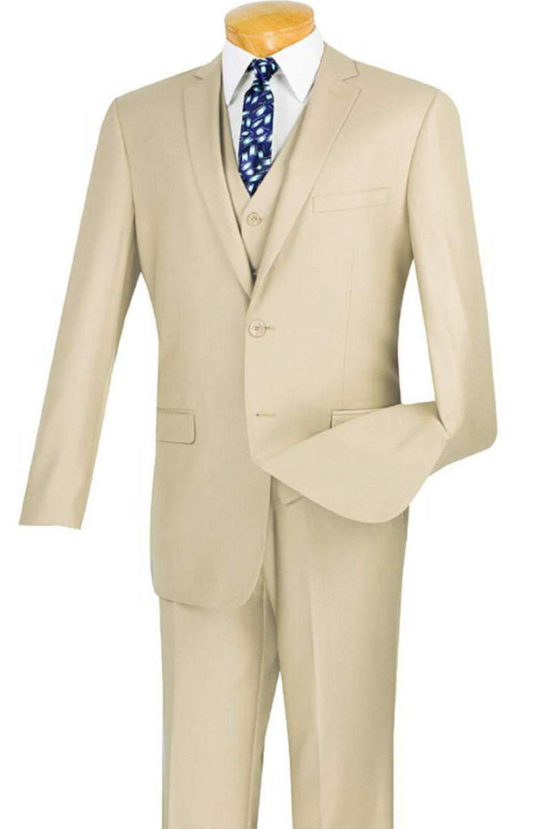 Men’s Basic 2 Button Vested Slim Fit Suit in Stone Tan