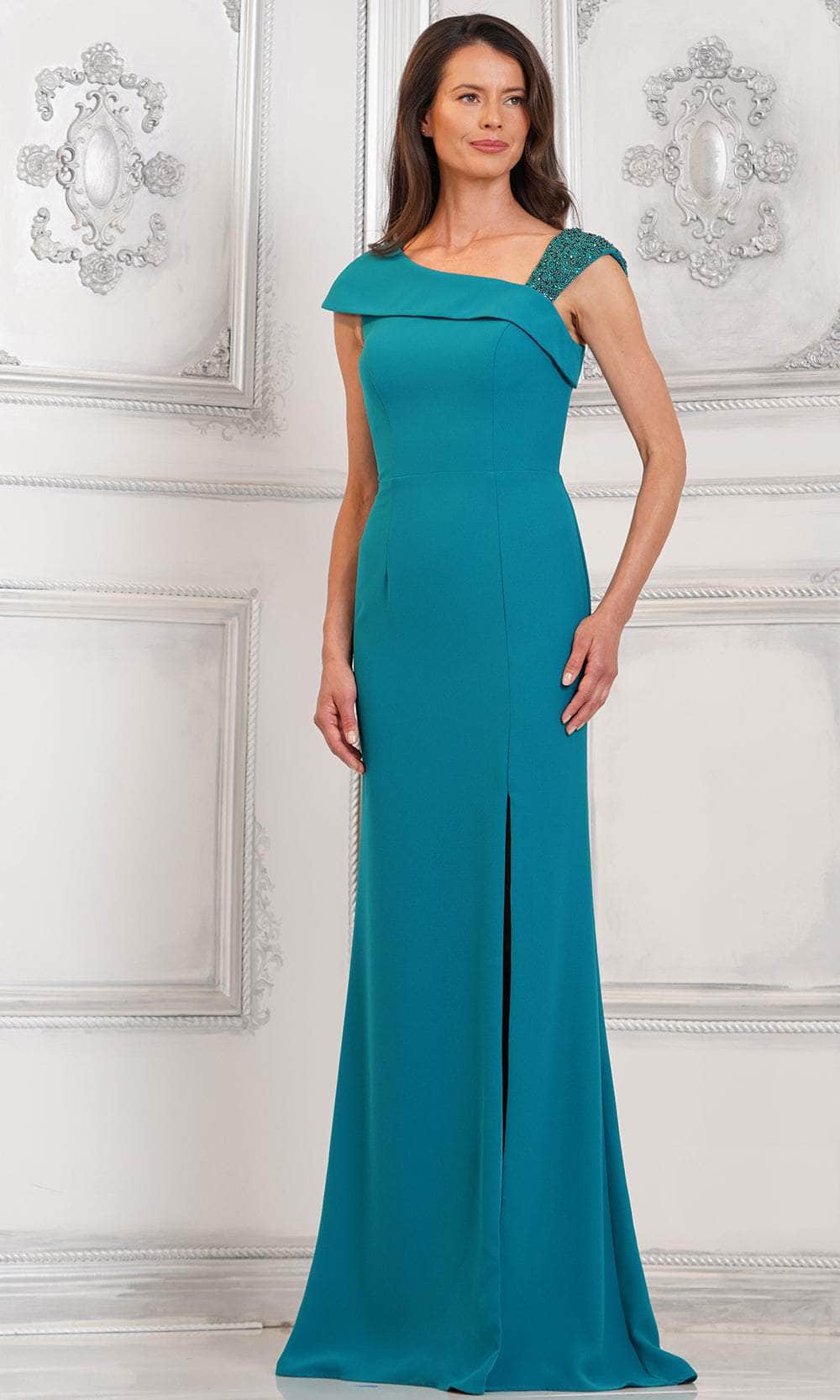 Asymmetric Neck Side Slit Formal Gown