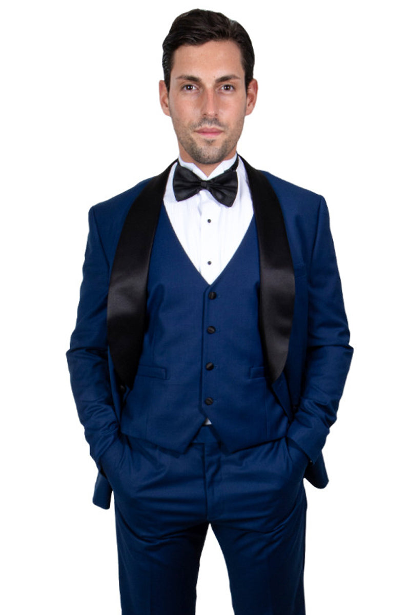 Men’s Stacy Adams Vested One Button Shawl Lapel Tuxedo in Indigo Blue