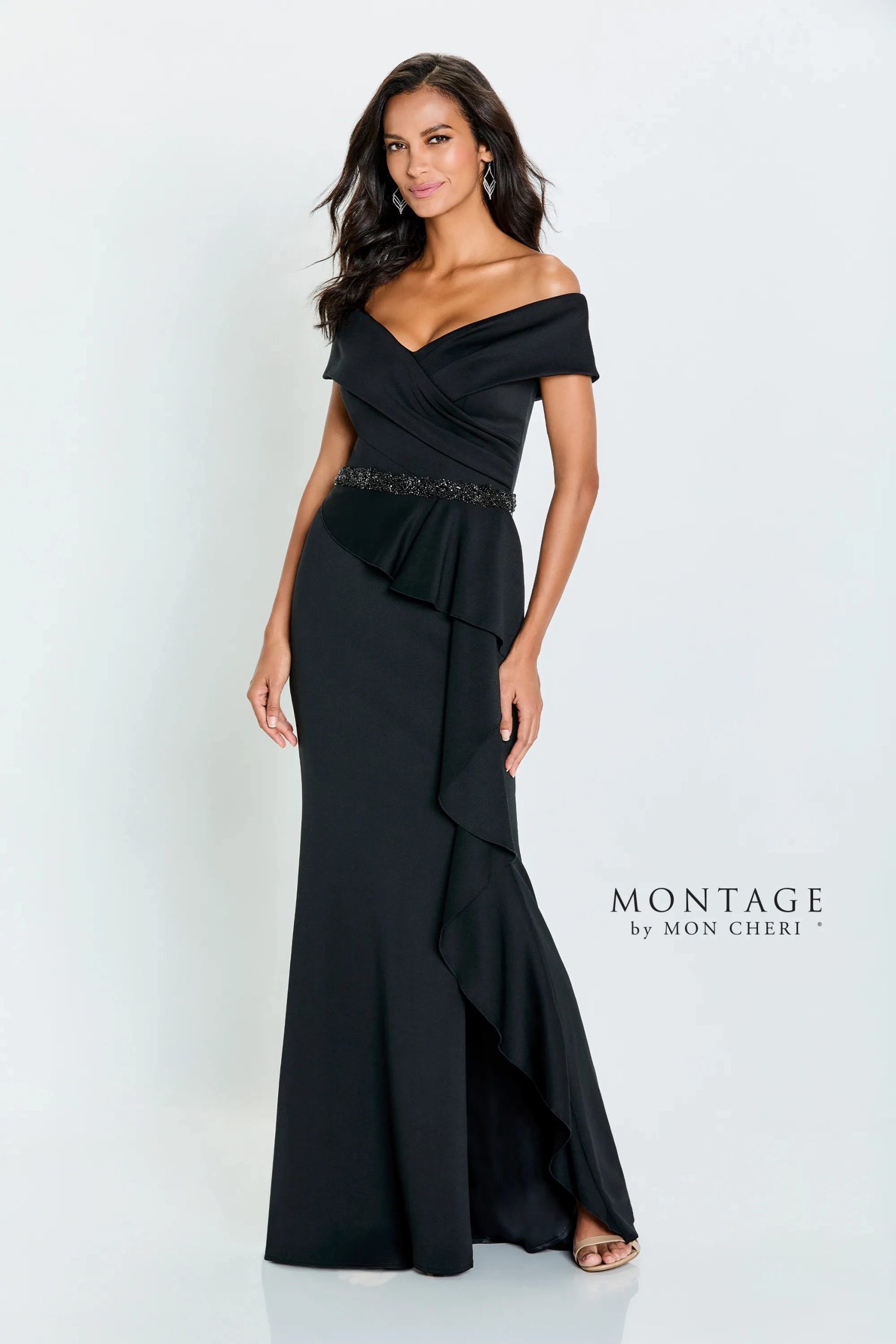 Ruffle Draped Evening Gown